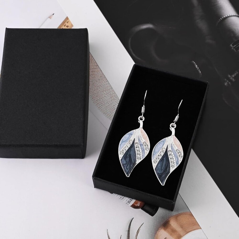 Women's Leaf Silver Dangle Earrings Boho Teardrop Dangling Blue Plant jewelry - Picture 7 of 7